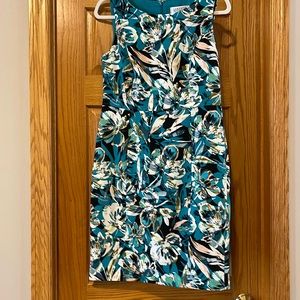 Kasper Teal Blue Floral Print Sleeve Sheath Dress Size 8P